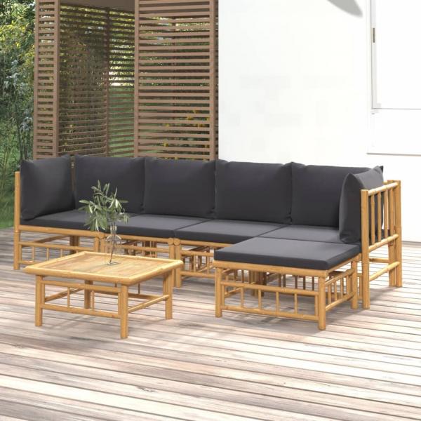 ARDEBO.de - 6-tlg. Garten-Lounge-Set mit Dunkelgrauen Kissen Bambus