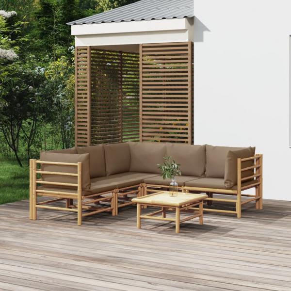 ARDEBO.de - 6-tlg. Garten-Lounge-Set mit Kissen Taupe Bambus