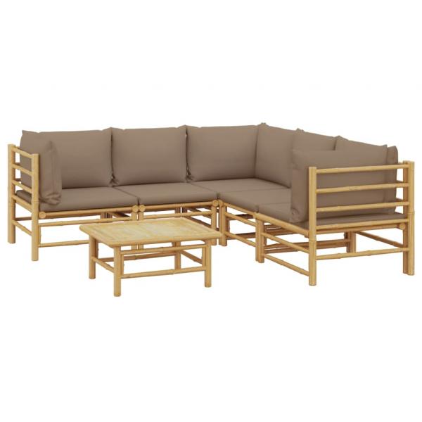 6-tlg. Garten-Lounge-Set mit Kissen Taupe Bambus