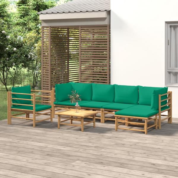 ARDEBO.de - 7-tlg. Garten-Lounge-Set mit Grünen Kissen Bambus