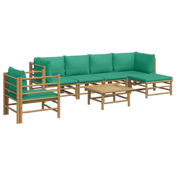 7-tlg. Garten-Lounge-Set mit Grünen Kissen Bambus