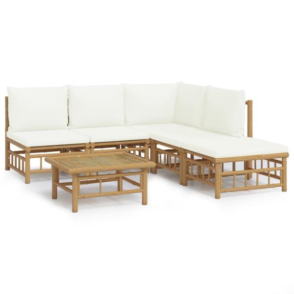 6-tlg. Garten-Lounge-Set mit Cremeweißen Kissen Bambus