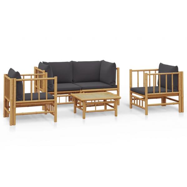 5-tlg. Garten-Lounge-Set mit Dunkelgrauen Kissen Bambus