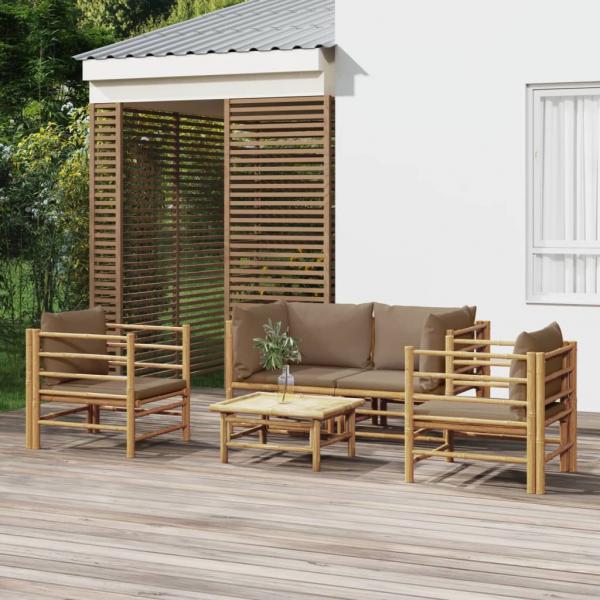 ARDEBO.de - 5-tlg. Garten-Lounge-Set mit Kissen Taupe Bambus