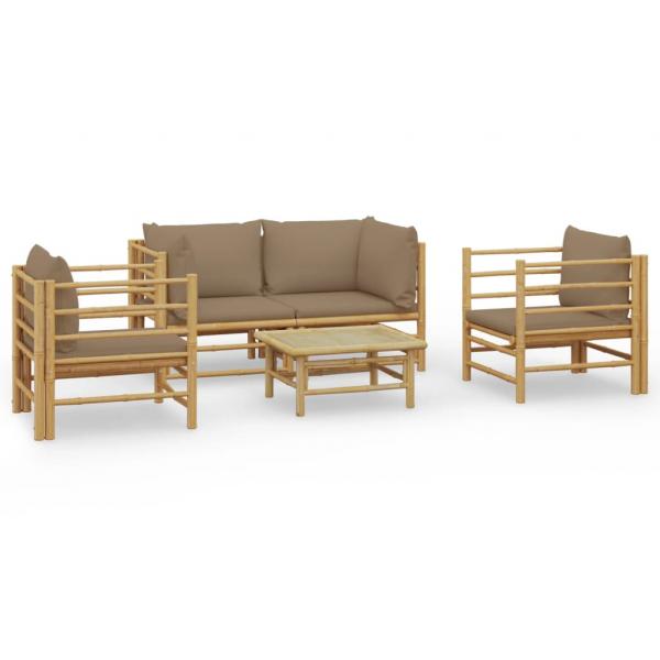 5-tlg. Garten-Lounge-Set mit Kissen Taupe Bambus