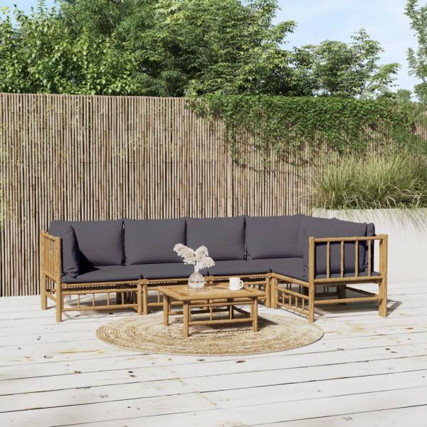 ARDEBO.de - 6-tlg. Garten-Lounge-Set mit Dunkelgrauen Kissen Bambus