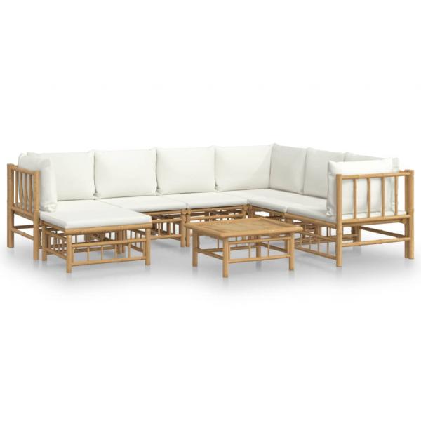 8-tlg. Garten-Lounge-Set mit Cremeweißen Kissen Bambus