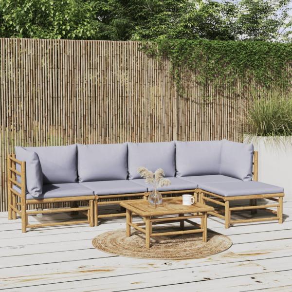 ARDEBO.de - 6-tlg. Garten-Lounge-Set mit Hellgrauen Kissen Bambus