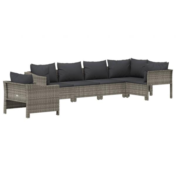 6-tlg. Garten-Lounge-Set mit Kissen Grau Poly Rattan