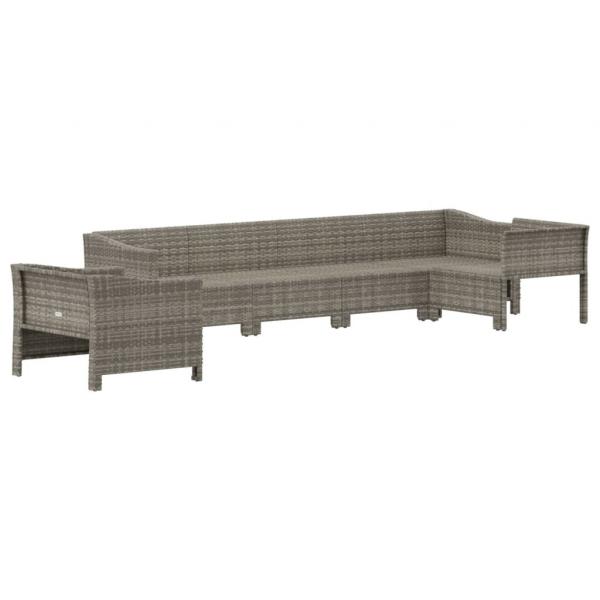 6-tlg. Garten-Lounge-Set mit Kissen Grau Poly Rattan