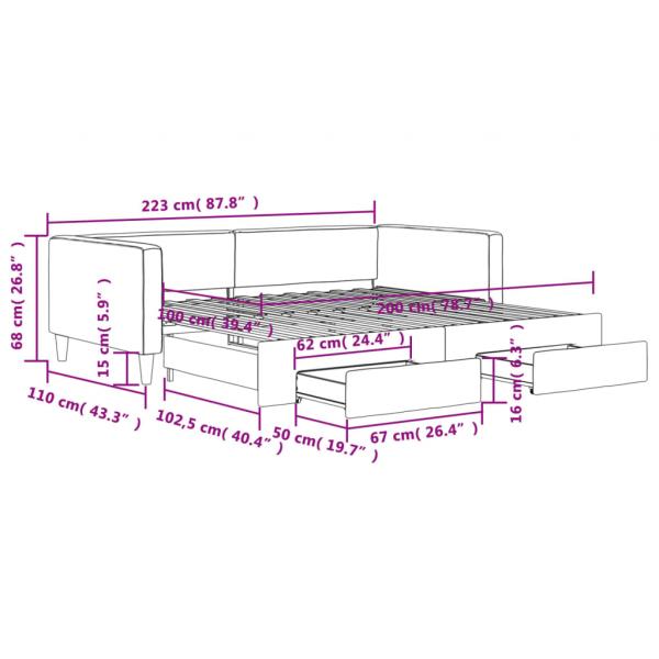 Tagesbett Ausziehbar mit Schubladen Dunkelgrau 100x200 cm Stoff