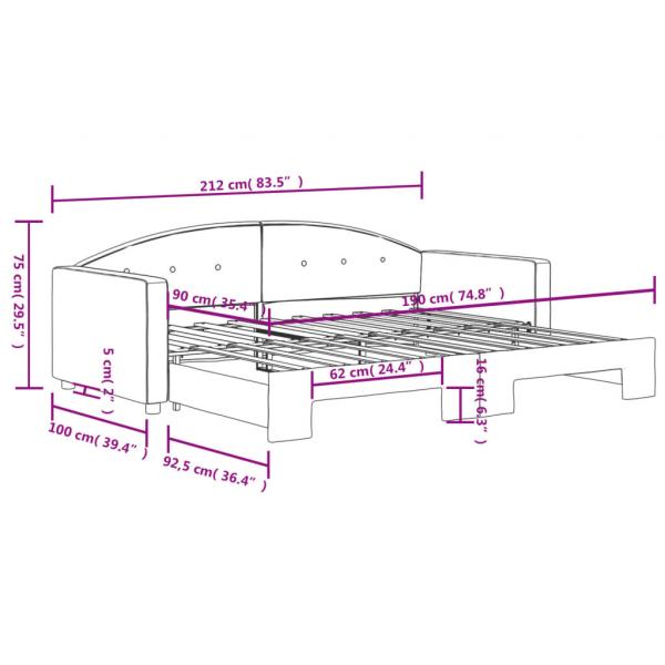 Tagesbett Ausziehbar Hellgrau 90x190 cm Samt