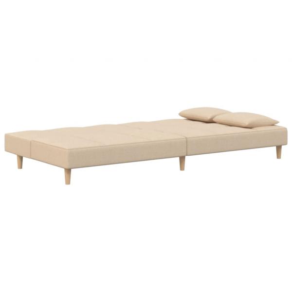 Schlafsofa 2-Sitzer mit 2 Kissen Creme Stoff