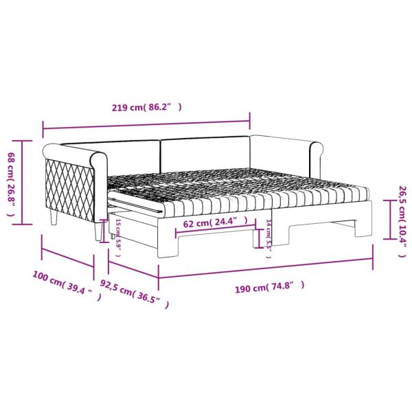 Tagesbett Ausziehbar mit Matratzen Hellgrau 90x190 cm Samt