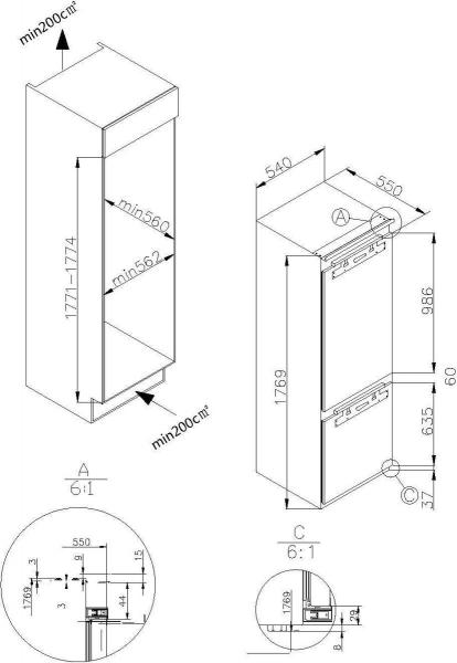 Amica EKGCX 387 912 Einbau-Kühl-/Gefrierkombination, Nischenhöhe: 178 cm, 270 L, Festtür-Technik, elektronische Steuerung, Tür-Offen-Alarm, Inverter Kompressor, weiß (1195034)