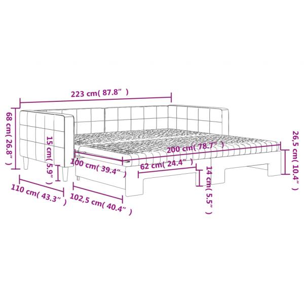 Tagesbett Ausziehbar mit Matratzen Schwarz 100x200 cm Samt