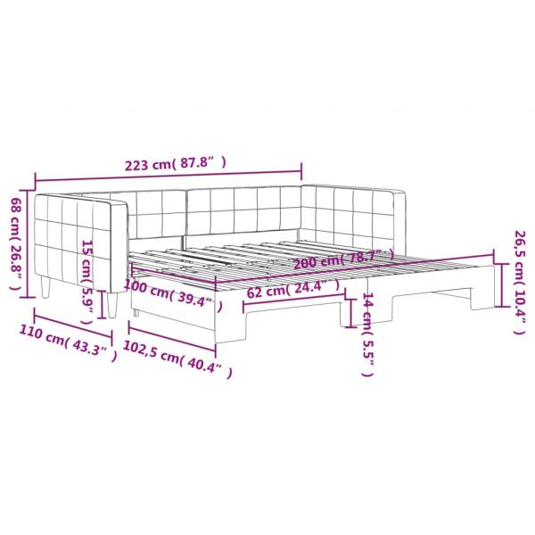 Tagesbett Ausziehbar Schwarz 100x200 cm Samt