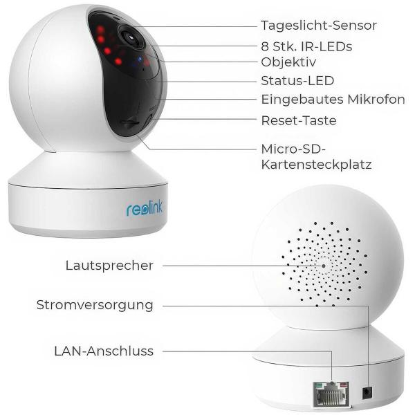 Reolink E Series E320 3 MP WLAN kompakte und intelligente Innen-Überwachungskamera, Schwenk- und Neigefunktion, weiß