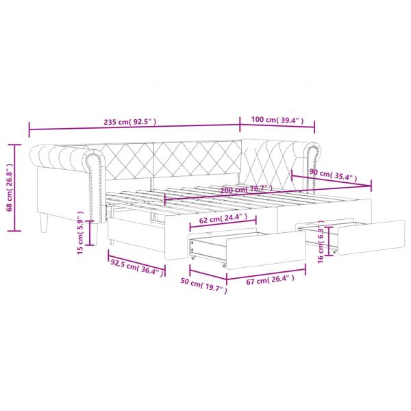 Tagesbett Ausziehbar mit Schubladen Braun 90x200 cm Kunstleder