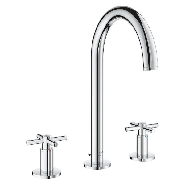 ARDEBO.de GROHE Atrio 3-Loch-Waschtischbatterie, L-Size, Kreuzgriffe, Ablaufgarnitur, chrom (20643000)