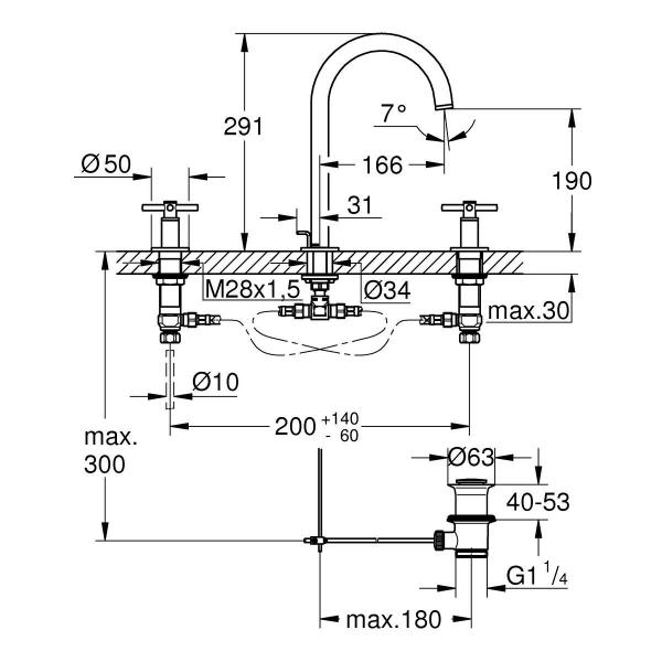 GROHE Atrio 3-Loch-Waschtischbatterie, L-Size, Kreuzgriffe, Ablaufgarnitur, chrom (20643000)