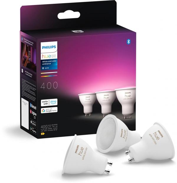 ARDEBO.de Philips Hue 400 Smarter Spot White and Color, LED, GU10, 400lm, 4,2W, 4000K, 3er-Pack, weiß/farbig (929003666503)