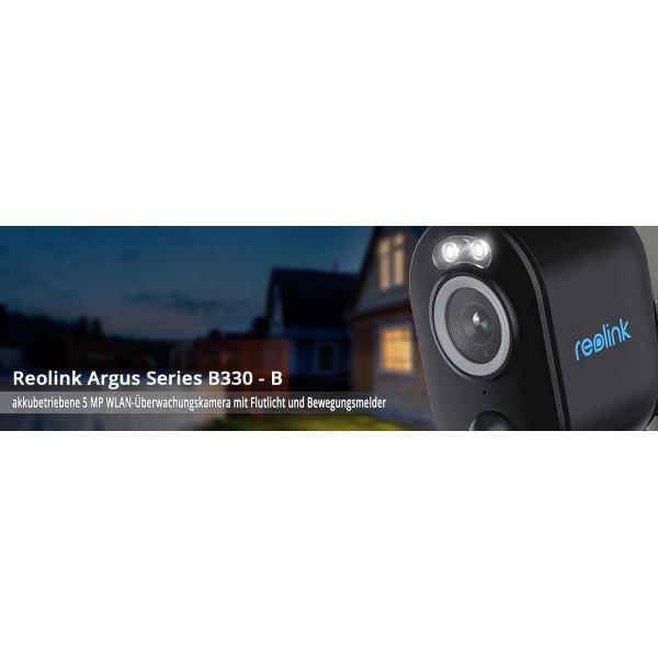 Reolink Argus Series B330-B akkubetriebene 5 MP WLAN-Überwachungskamera mit Flutlicht und Bewegungsmelder, schwarz