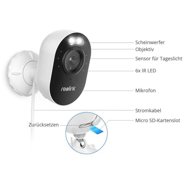 Reolink Lumus Series E430 4 MP Dualband WLAN Überwachungskamera mit Scheinwerfer, Nachtsicht in Farbe, Weiß