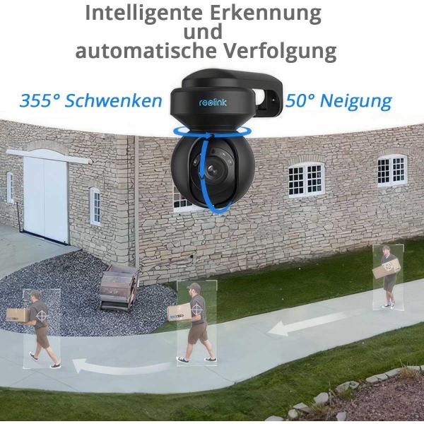 Reolink E Series E540-B 5 MP WLAN PTZ Überwachungskamera, Personen- und Fahrzeugerkennung, integriertem Scheinwerfer und Sirene, schwarz