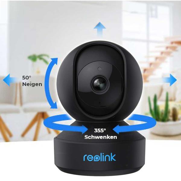 Reolink E Series E320-B 3 MP, WLAN kompakte und intelligente Innen-Überwachungskamera, Schwenk- und Neigefunktion, schwarz