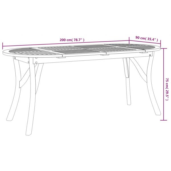 Gartentisch 200x90x75 cm Massivholz Akazie