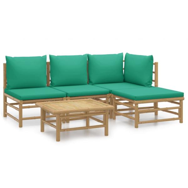 5-tlg. Garten-Lounge-Set mit Grünen Kissen Bambus