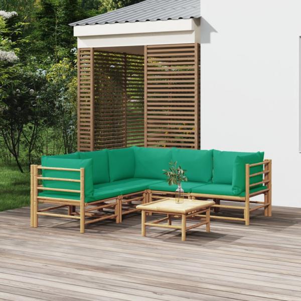 ARDEBO.de - 6-tlg. Garten-Lounge-Set mit Grünen Kissen Bambus