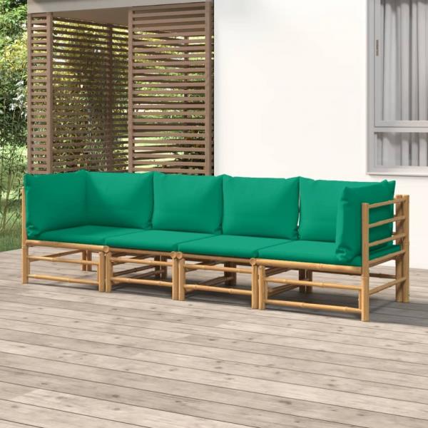 ARDEBO.de - 4-tlg. Garten-Lounge-Set mit Grünen Kissen Bambus