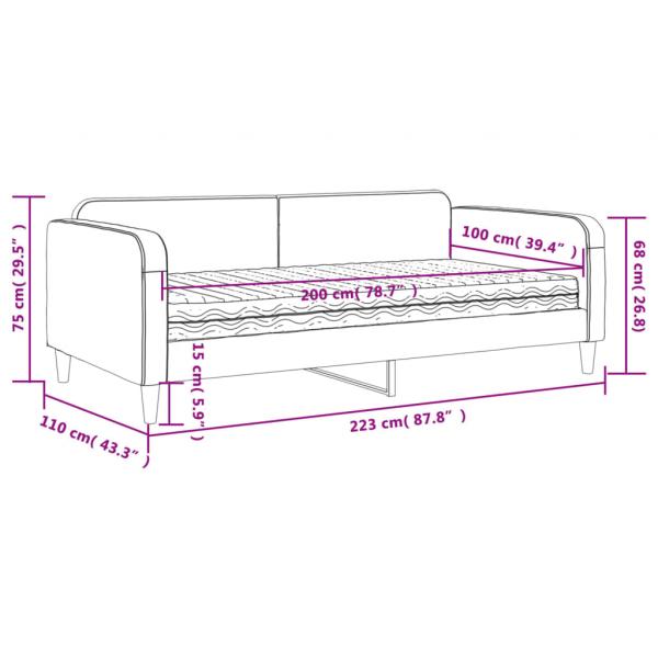 Tagesbett mit Matratze Hellgrau 100x200 cm Stoff