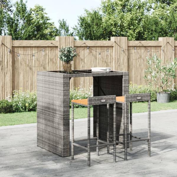 ARDEBO.de - Barhocker 2 Stk. Grau Poly Rattan und Massivholz Akazie