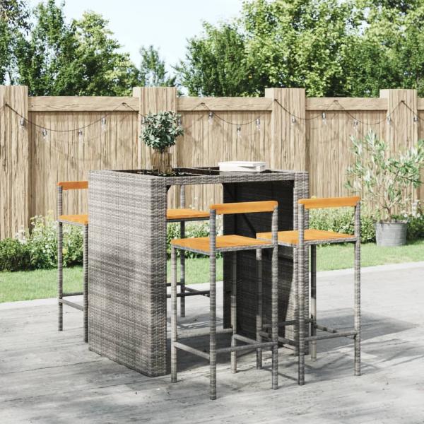 ARDEBO.de - Barhocker 4 Stk. Grau Poly Rattan und Massivholz Akazie