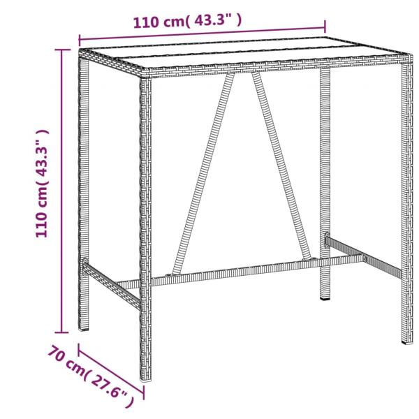 Bartisch mit Glasplatte Braun 110x70x110 cm Poly Rattan