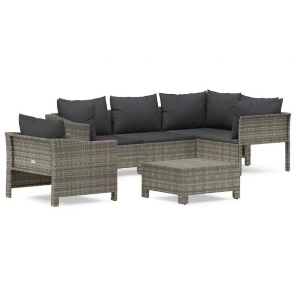 6-tlg. Garten-Lounge-Set mit Kissen Grau Poly Rattan