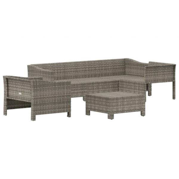 6-tlg. Garten-Lounge-Set mit Kissen Grau Poly Rattan