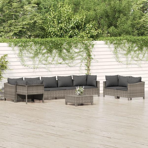 ARDEBO.de - 9-tlg. Garten-Lounge-Set mit Kissen Grau Poly Rattan