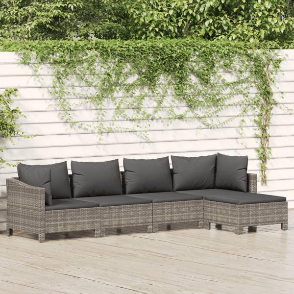 ARDEBO.de - 5-tlg. Garten-Lounge-Set mit Kissen Grau Poly Rattan