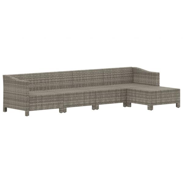 5-tlg. Garten-Lounge-Set mit Kissen Grau Poly Rattan