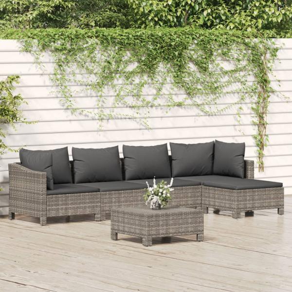 ARDEBO.de - 6-tlg. Garten-Lounge-Set mit Kissen Grau Poly Rattan