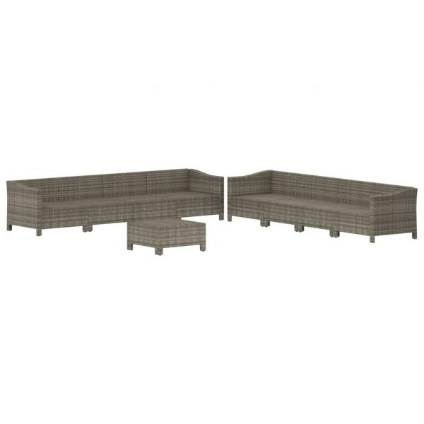 9-tlg. Garten-Lounge-Set mit Kissen Grau Poly Rattan