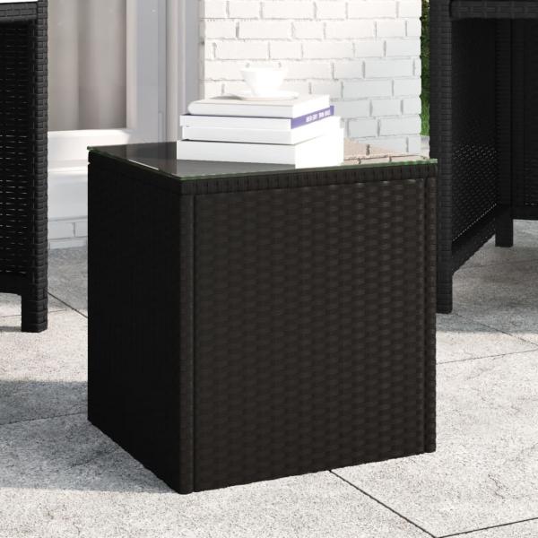 ARDEBO.de - Beistelltisch Schwarz 40x37x40,5 cm Poly Rattan und Hartglas