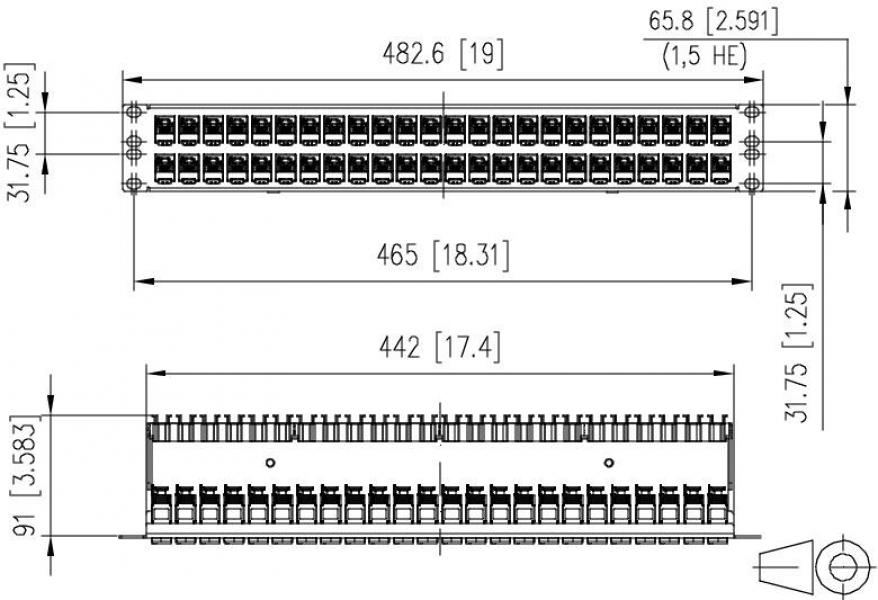 Metz Connect 130924-E E-DAT modul 48x8(8) 1,5HE Patchfeld Cat.6A, Edelstahl