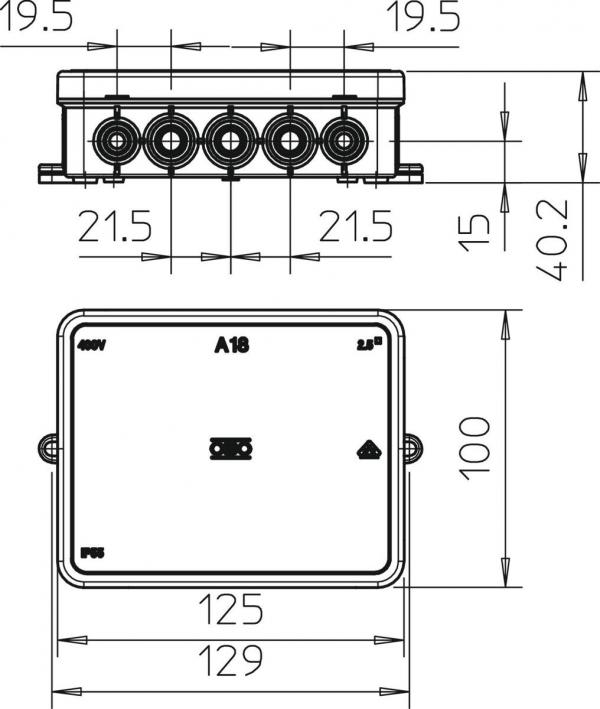 OBO Bettermann A 18 Kabelabzweigkasten 125x100x38mm, IP55, Kunststoff, lichtgrau (2000410)