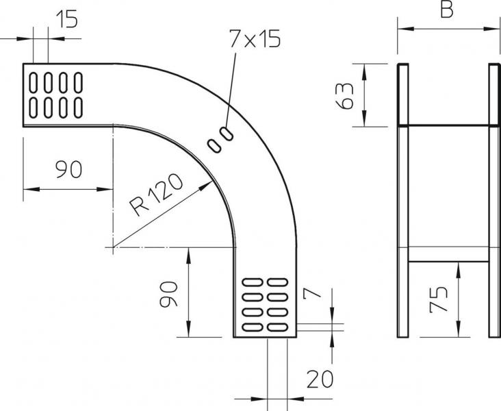 OBO Bettermann RBV 610 F FS Vertikalbogen 90° fallend, 60x100mm, Stahl (7007055)