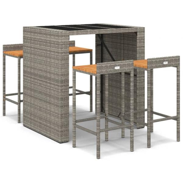 5-tlg. Gartenbar-Set Grau Poly Rattan & Massivholz Akazie